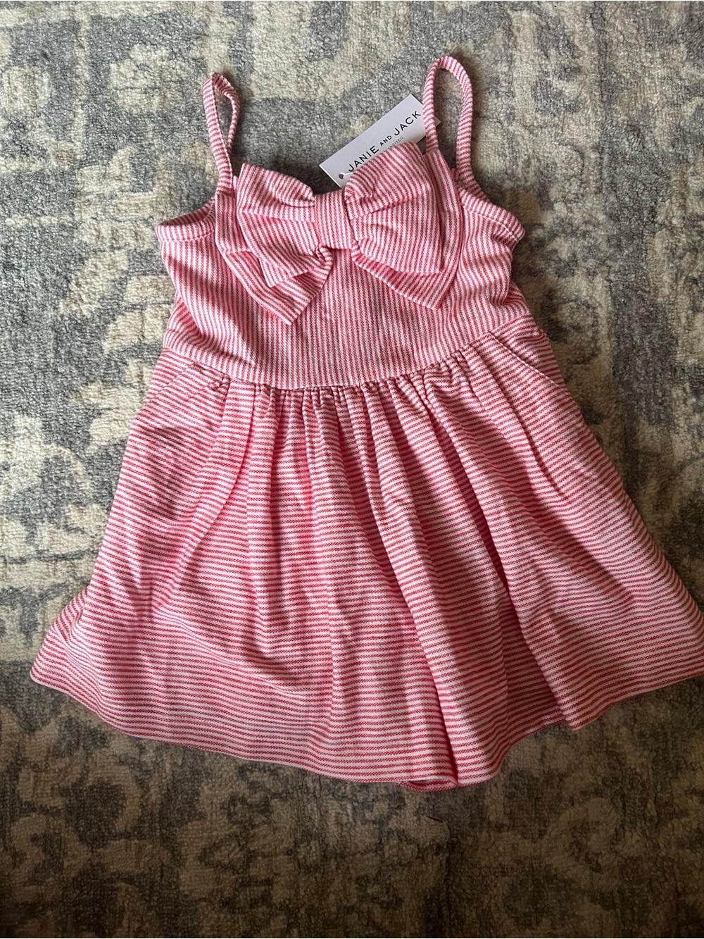 Janie and Jack Girls Red & White Striped Romper NWT